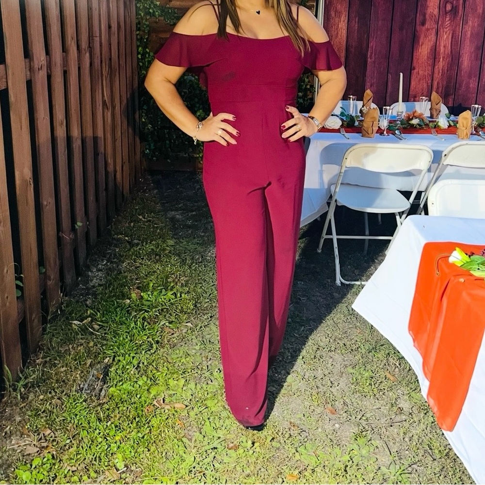 Women's Off-Shoulder Wine Red Wide-Leg Jumpsuit